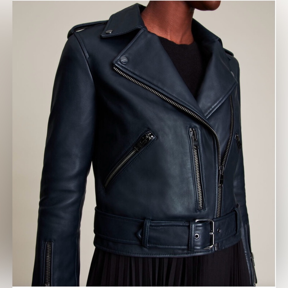 ALLSAINTS balfern leather jacket in squid ink blue